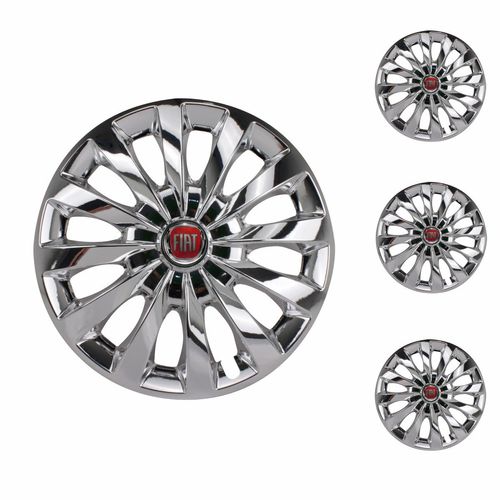 Jogo Calota Aro 13 Passat CC Chrome Universal + Emblema Resinado Fiat