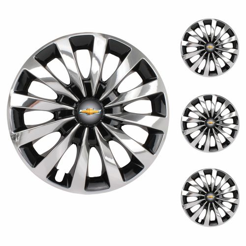 Jogo Calota Aro 13 Passat CC Black Chrome Universal + Emblema Resinado Chevrolet GM