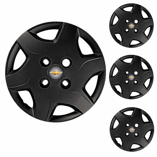 Jogo Calota Aro 13 Celta 2012 à 2015 Chevrolet GM Preto Fosco + Emblema Resinado