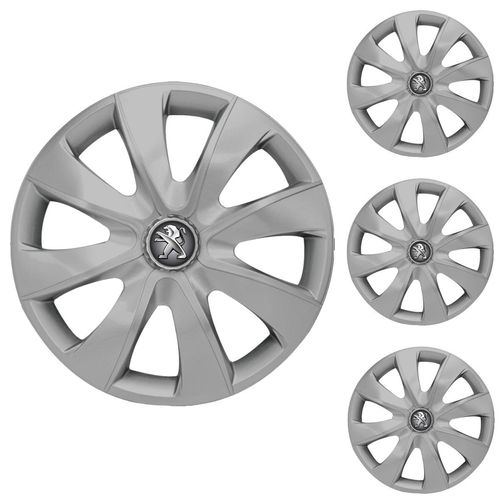 Jogo Calota Aro 13 Prime Silver Universal + Emblema Resinado Peugeot