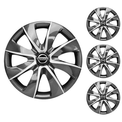 Jogo Calota Aro 13 Prime Graphite Silver Universal + Emblema Resinado Nissan