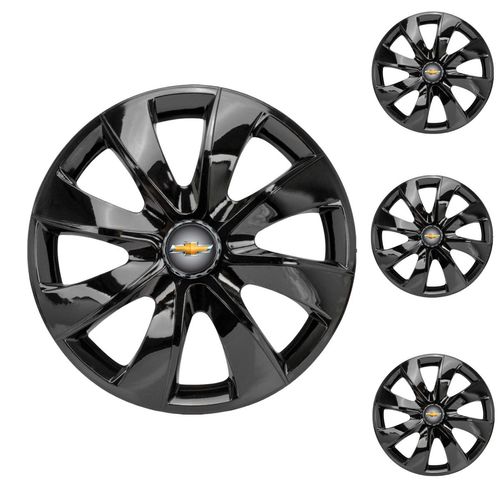 Jogo Calota Aro 13 Prime Black Universal + Emblema Resinado Chevrolet GM
