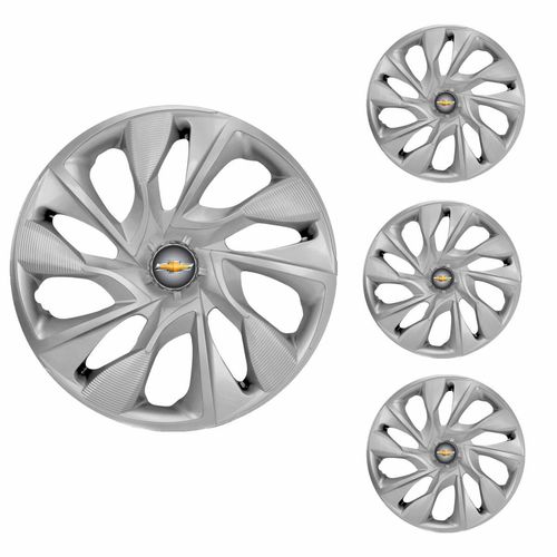 Jogo Calota Aro 15 DS4 Silver Universal + Emblema Resinado Chevrolet GM