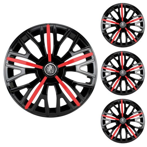 Jogo Calota Aro 14 Triton Sport Black Red Universal + Emblema Resinado Peugeot