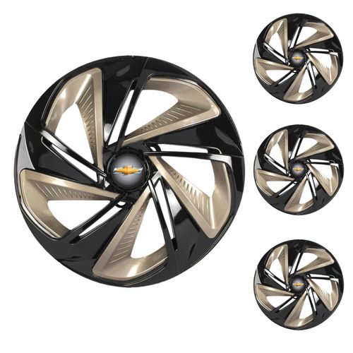 Jogo Calota Aro 13 Nitro X Black Gold Universal + Emblema Resinado Chevrolet GM