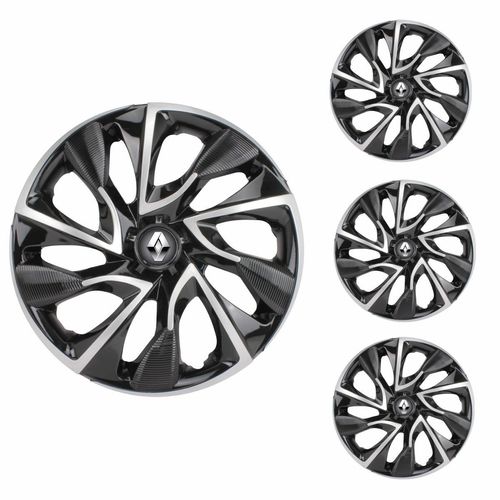 Jogo Calota Aro 15 DS4 Black Silver Universal + Emblema Resinado Renault
