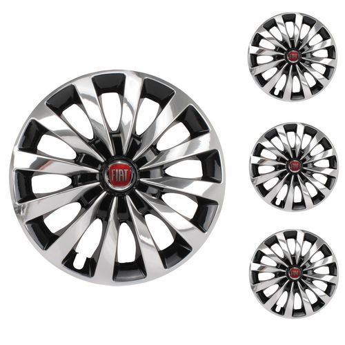 Jogo Calota Aro 13 Passat CC Black Chrome Universal + Emblema Resinado Fiat