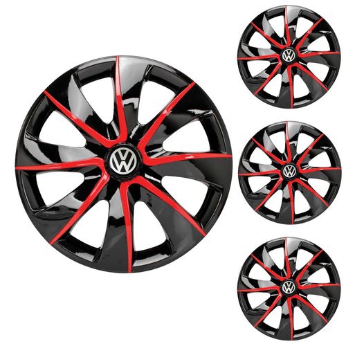 Jogo Calota Aro 14 Prime Black Red Universal + Emblema Resinado Volkswagen