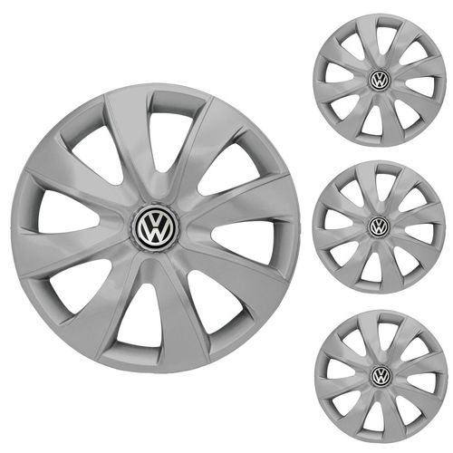Jogo Calota Aro 13 Prime Silver Universal + Emblema Resinado Volkswagen