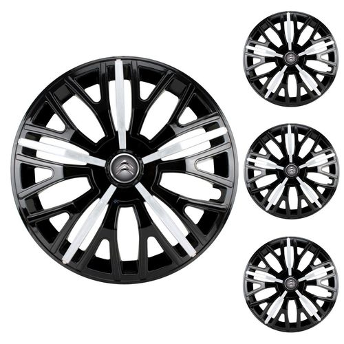 Jogo Calota Aro 13 Triton Sport Black Silver Universal + Emblema Resinado Citroen