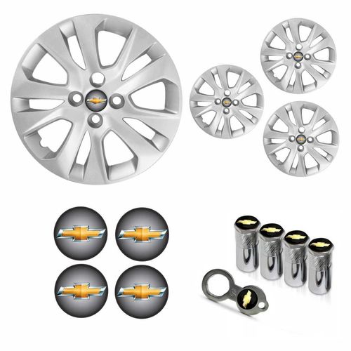Jogo Calota Aro 15 Onix Prisma 2020 Chevrolet GM + Emblema Resinado + Tampa Ventil Antifurto
