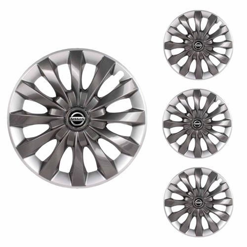 Jogo Calota Aro 13 Flap Graphite Silver Universal + Emblema Resinado Nissan