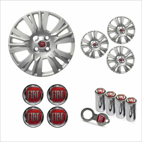 Jogo Calota Aro 14 Palio Essence 2014 à 2016 Fiat + Emblema Resinado + Tampa Ventil Antifurto