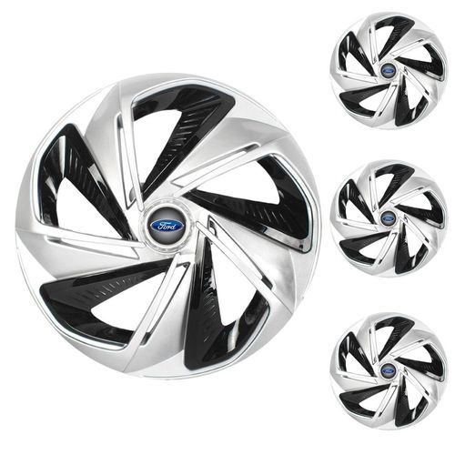 Jogo Calota Aro 14 Nitro X Silver Black Universal + Emblema Resinado Ford