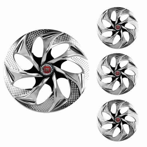 Jogo Calota Aro 14 Evolution Chrome Black Universal + Emblema Resinado Fiat