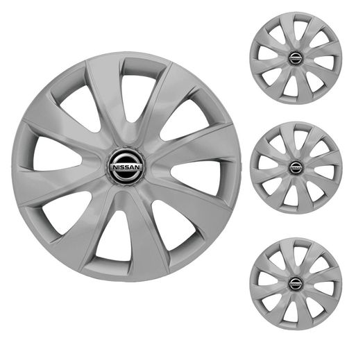 Jogo Calota Aro 13 Prime Silver Universal + Emblema Resinado Nissan