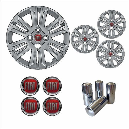 Jogo Calota Aro 14 Doblô 2015 Fiat + Emblema Resinado + Tampa Ventil Cromada
