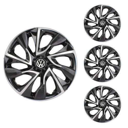 Jogo Calota Aro 14 DS4 Black Silver Universal + Emblema Resinado Volkswagen