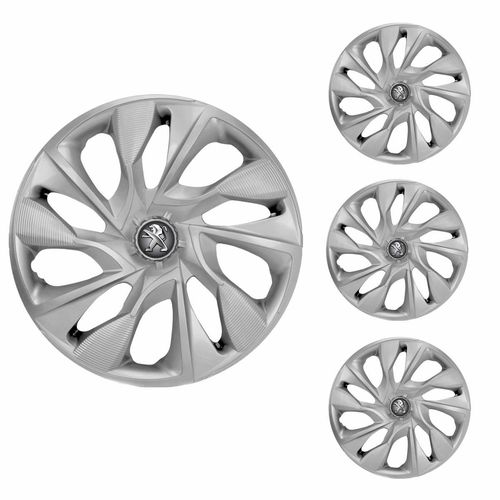 Jogo Calota Aro 14 DS4 Silver Universal + Emblema Resinado Peugeot