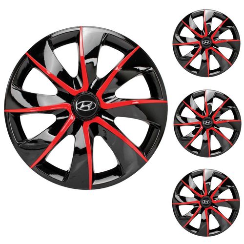 Jogo Calota Aro 14 Prime Black Red Universal + Emblema Resinado Hyundai
