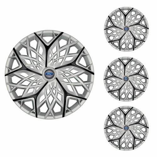Jogo Calota Aro 13 Moove Silver Black Universal + Emblema Resinado Ford