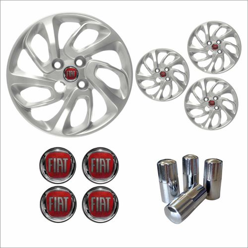 Jogo Calota Aro 14 Uno Attractive 2015 2016 Fiat + Emblema Resinado + Tampa Ventil Cromada
