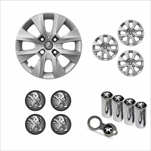 Jogo Calota Aro 14 206 207 208 2015 2016 Peugeot + Emblema Resinado + Tampa Ventil Antifurto