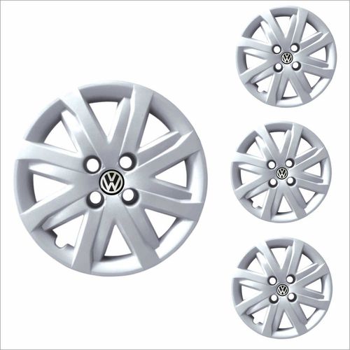 Jogo Calota Aro 14 Gol Voyage Saveiro G5 2012 2013 Volkswagen + Emblema Resinado