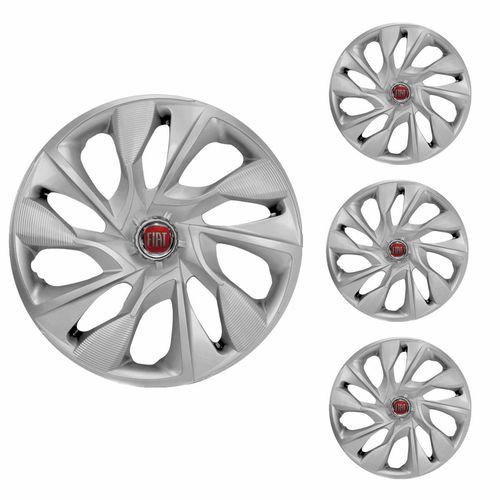 Jogo Calota Aro 13 DS4 Silver Universal + Emblema Resinado Fiat