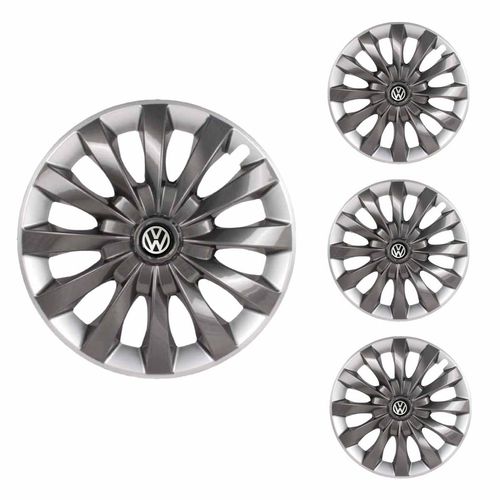 Jogo Calota Aro 13 Flap Graphite Silver Universal + Emblema Resinado Volkswagen