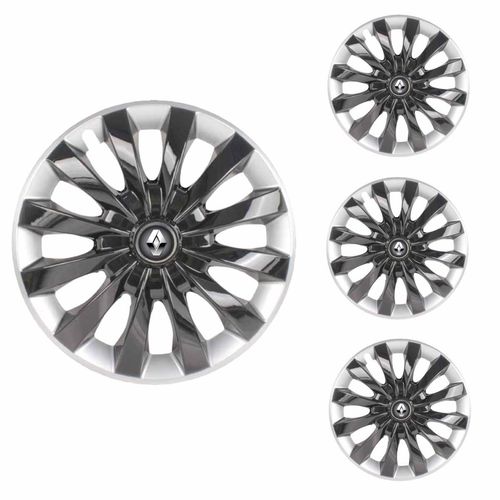 Jogo Calota Aro 13 Flap Black Silver Universal + Emblema Resinado Renault