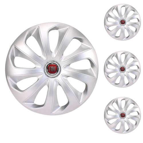 Jogo Calota Aro 14 Velox Silver Universal + Emblema Resinado Fiat