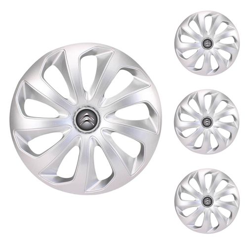 Jogo Calota Aro 14 Velox Silver Universal + Emblema Resinado Citroen