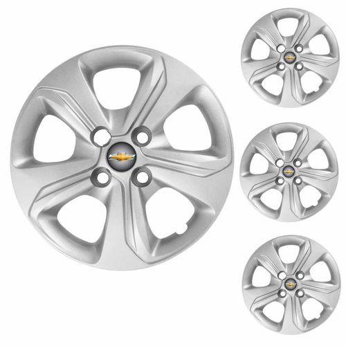Jogo Calota Aro 14 Onix 2020 Chevrolet GM + Emblema Resinado
