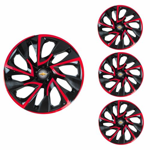 Jogo Calota Aro 15 DS4 Red Cup Universal + Emblema Resinado Chevrolet GM