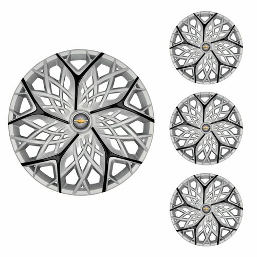 Jogo Calota Aro 14 Moove Silver Black Universal + Emblema Resinado Chevrolet GM