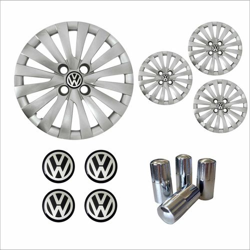 Jogo Calota Aro 14 Gol Voyage G5 G6 2014 Volkswagen + Emblema Resinado + Tampa Ventil Cromada
