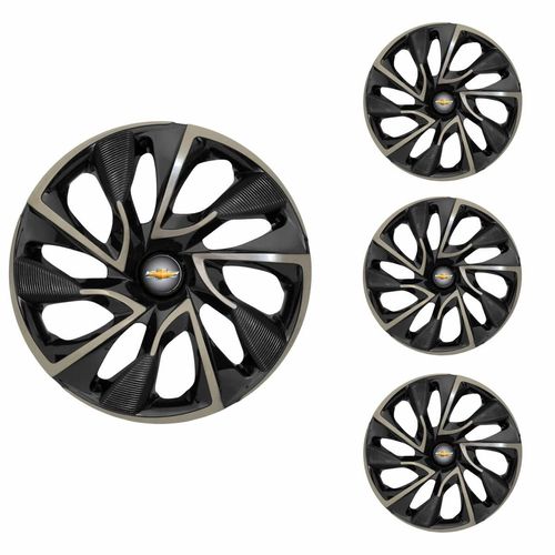Jogo Calota Aro 15 DS4 Gold Universal + Emblema Resinado Chevrolet GM