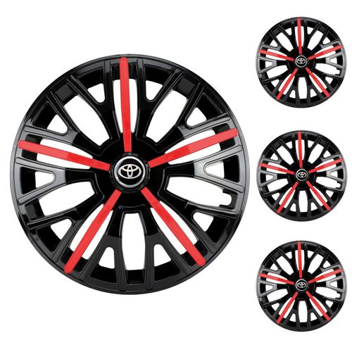 Jogo Calota Aro 13 Triton Sport Black Red Universal + Emblema Resinado Toyota
