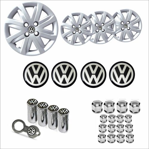 Jogo Calota Aro 13 Gol G5 1.6 2012 2013 Volkswagen + Emblema Resinado + Tampa Ventil + Capa Parafuso