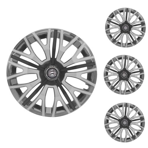 Jogo Calota Aro 13 Triton Sport Graphite Silver Black Universal + Emblema Resinado Citroen