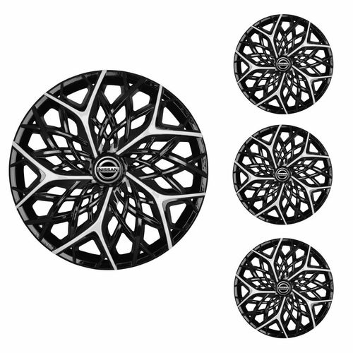 Jogo Calota Aro 13 Moove Black Silver Universal + Emblema Resinado Nissan