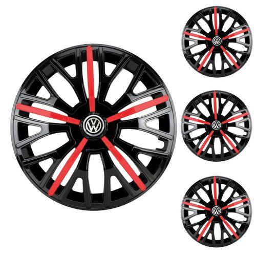 Jogo Calota Aro 13 Triton Sport Black Red Universal + Emblema Resinado Volkswagen