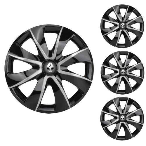 Jogo Calota Aro 13 Prime Black Silver Universal + Emblema Resinado Renault