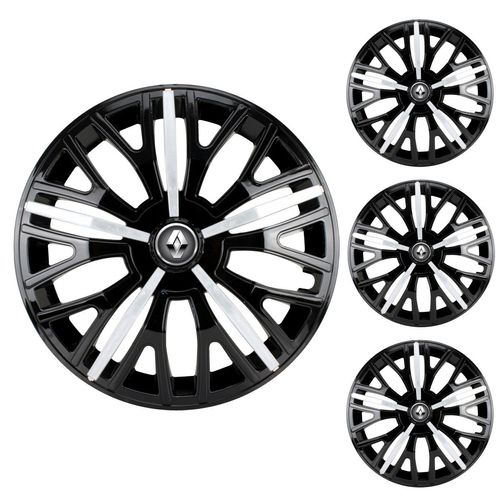 Jogo Calota Aro 13 Triton Sport Black Silver Universal + Emblema Resinado Renault
