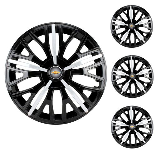 Jogo Calota Aro 13 Triton Sport Black Silver Universal + Emblema Resinado Chevrolet GM