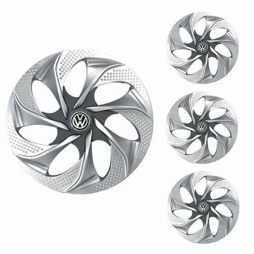Jogo Calota Aro 14 Evolution Silver Graphite Universal + Emblema Resinado Volkswagen