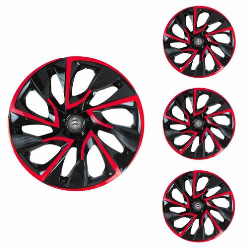 Jogo Calota Aro 15 DS4 Red Cup Universal + Emblema Resinado Citroen