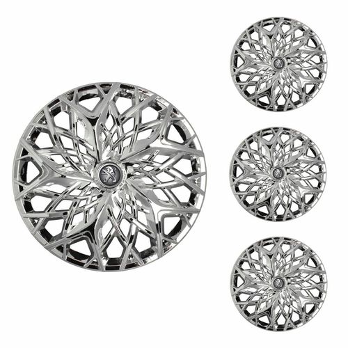 Jogo Calota Aro 13 Moove Chrome Universal + Emblema Resinado Peugeot