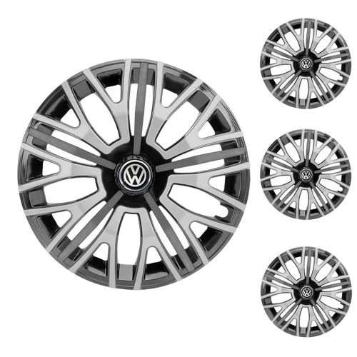 Jogo Calota Aro 14 Triton Sport Black Silver Graphite Universal + Emblema Resinado Volkswagen